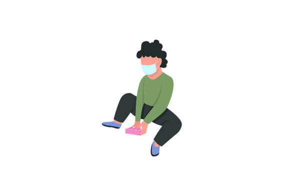 Child in Medical Mask Play with Toy Graphics and Illustrations
