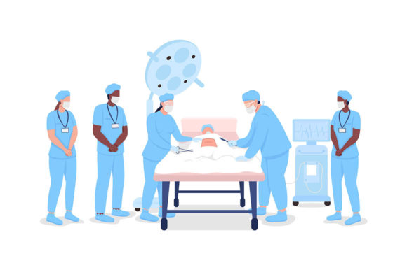 Medical Interns Watching Surgery Graphics and Illustrations