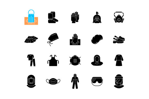 Medical PPE Black Glyph Icons Set