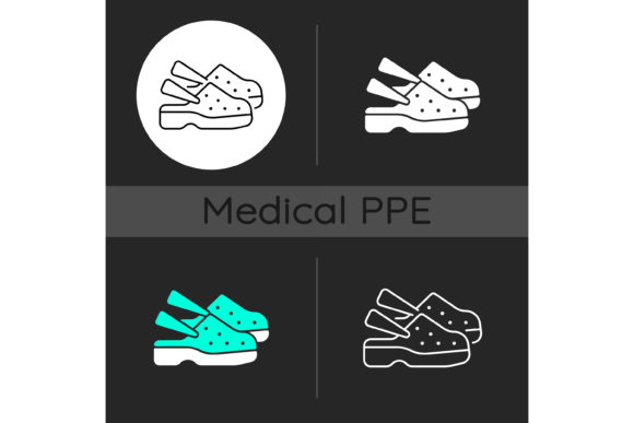 Medical Shoes Dark Theme Icons Set